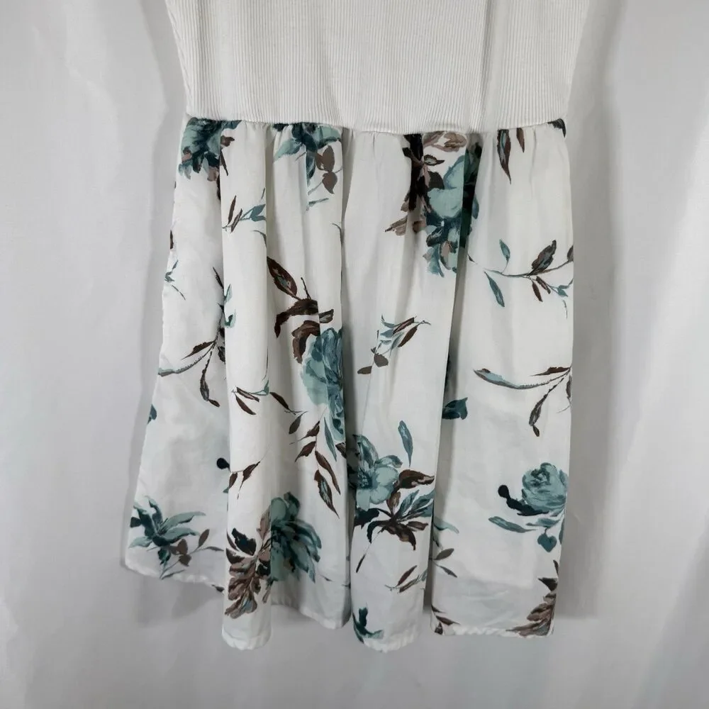 Abercrombie Kids Dress Girls 13 14 White Floral Ribbed Sleeveless Adjustable